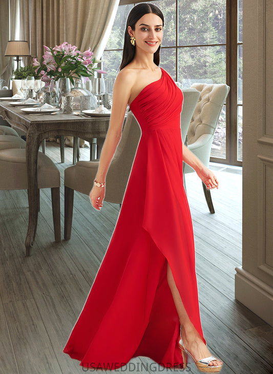Gwendolyn A-Line One-Shoulder Floor-Length Bridesmaid Dress With Ruffle Split Front DSP0012827