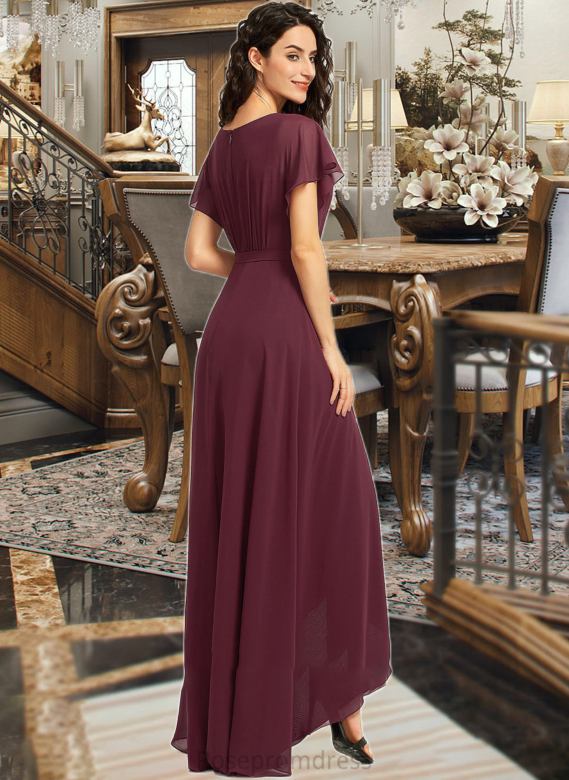 Zara A-Line Scoop Neck Asymmetrical Bridesmaid Dress With Ruffle SRSP0012831