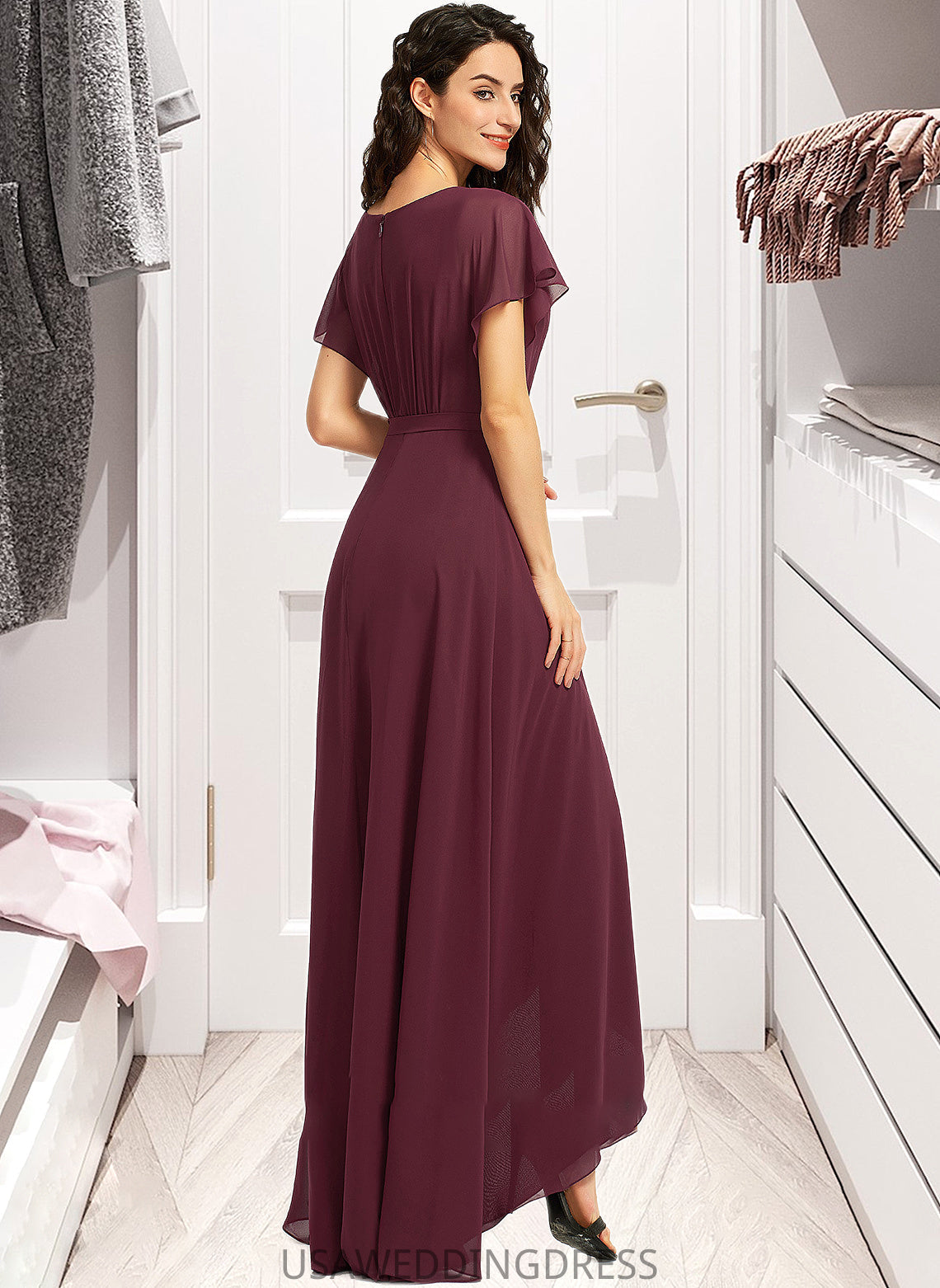 Yuliana A-Line Scoop Neck Asymmetrical Bridesmaid Dress With Ruffle DSP0012831