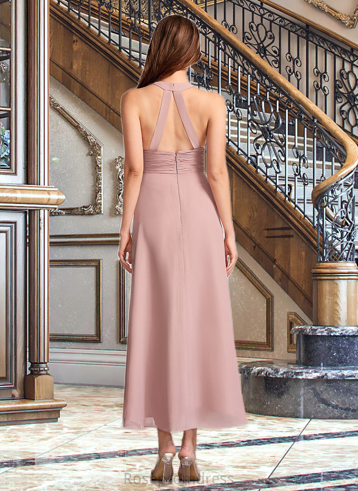 Kate A-Line V-neck Asymmetrical Bridesmaid Dress With Split Front SRSP0012833