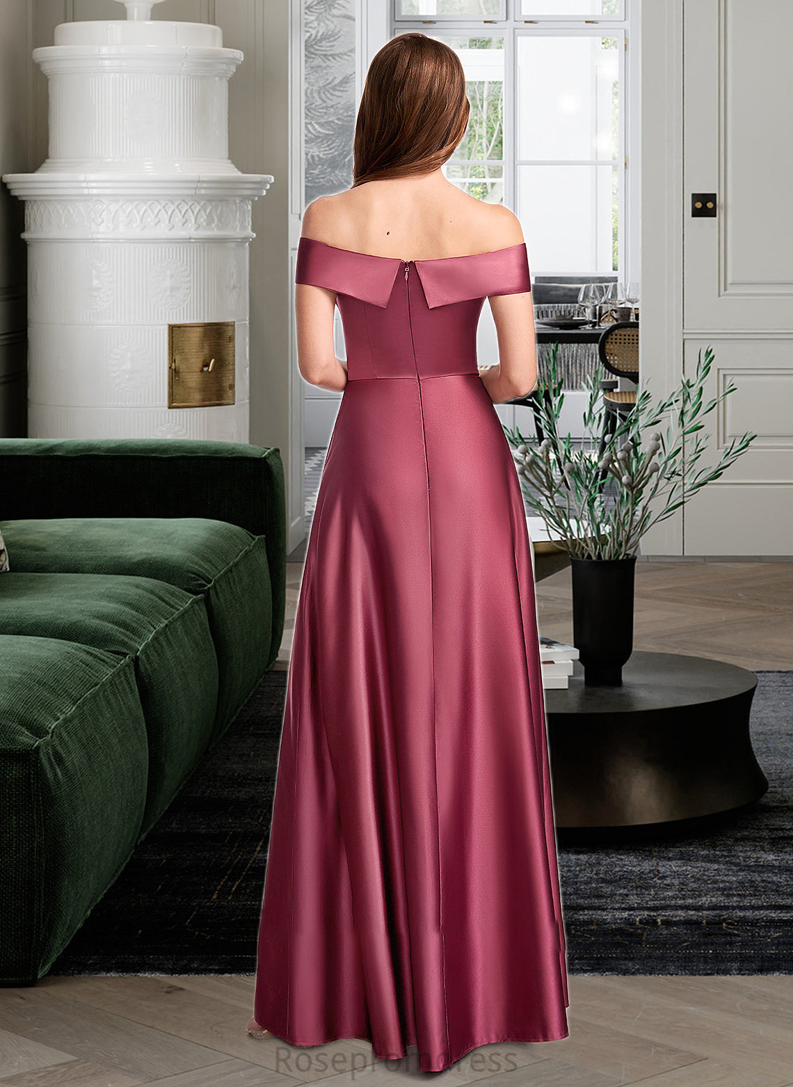 Nadia A-Line Off-the-Shoulder Floor-Length Bridesmaid Dress With Split Front SRSP0012845