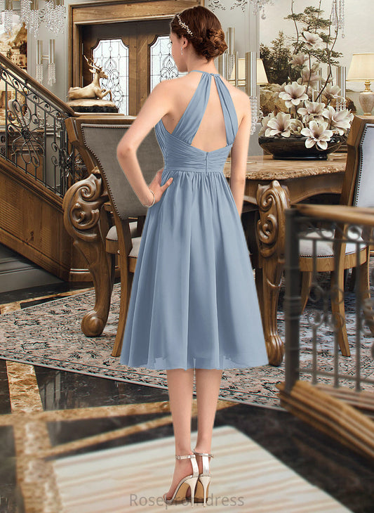 Jolie A-Line Scoop Neck Knee-Length Chiffon Bridesmaid Dress With Ruffle SRSP0012853