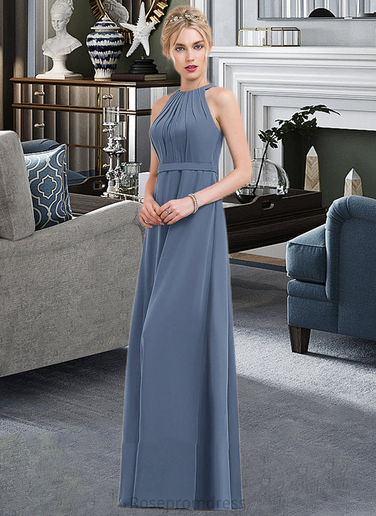 Scarlett A-Line Scoop Neck Floor-Length Chiffon Bridesmaid Dress With Ruffle SRSP0012861