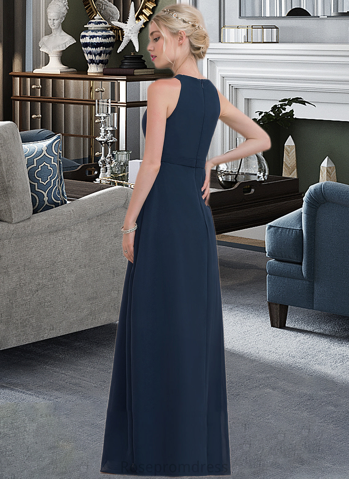 Scarlett A-Line Scoop Neck Floor-Length Chiffon Bridesmaid Dress With Ruffle SRSP0012861