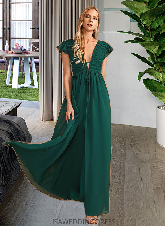 Mara A-Line V-neck Floor-Length Bridesmaid Dress With Split Front DSP0012874