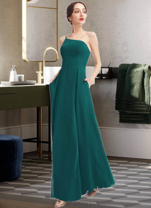 Lailah A-Line One-Shoulder Floor-Length Bridesmaid Dress With Split Front Pockets SRSP0012876