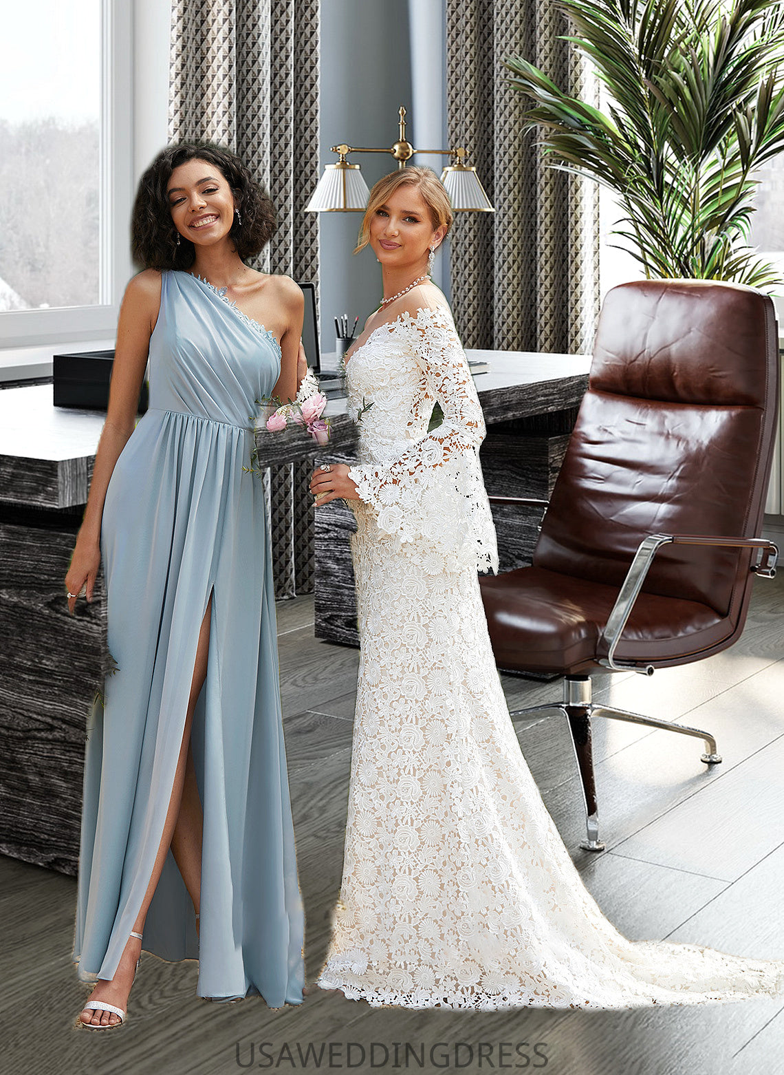 Jaylin A-Line One-Shoulder Floor-Length Bridesmaid Dress With Lace Sequins DSP0012878