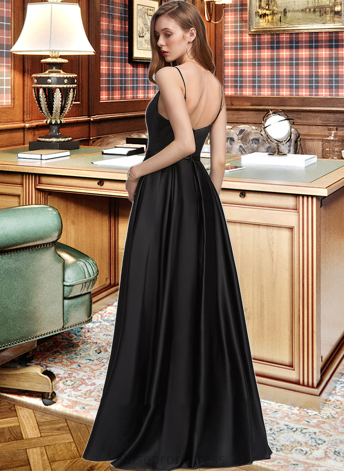 Nataly A-Line Square Neckline Floor-Length Satin Bridesmaid Dress With Split Front Pockets SRSP0012879