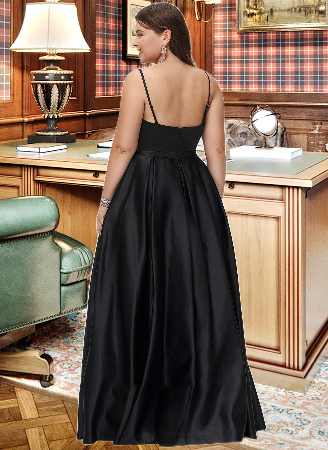 Nataly A-Line Square Neckline Floor-Length Satin Bridesmaid Dress With Split Front Pockets SRSP0012879