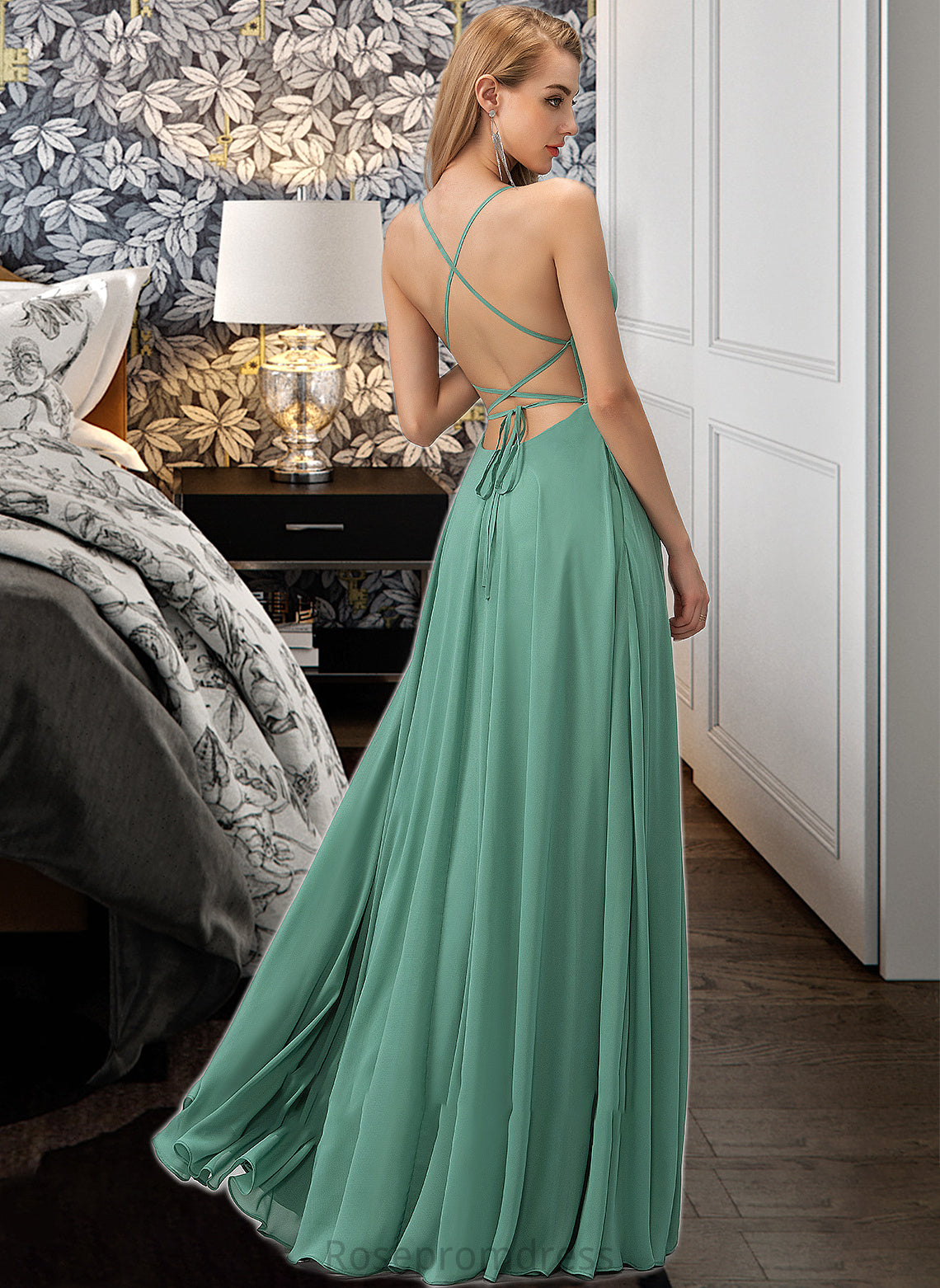 Nina A-LineSquareNecklineFloor-LengthChiffonBridesmaidDressWithSplitFrontPockets#251385 SRSP0012885