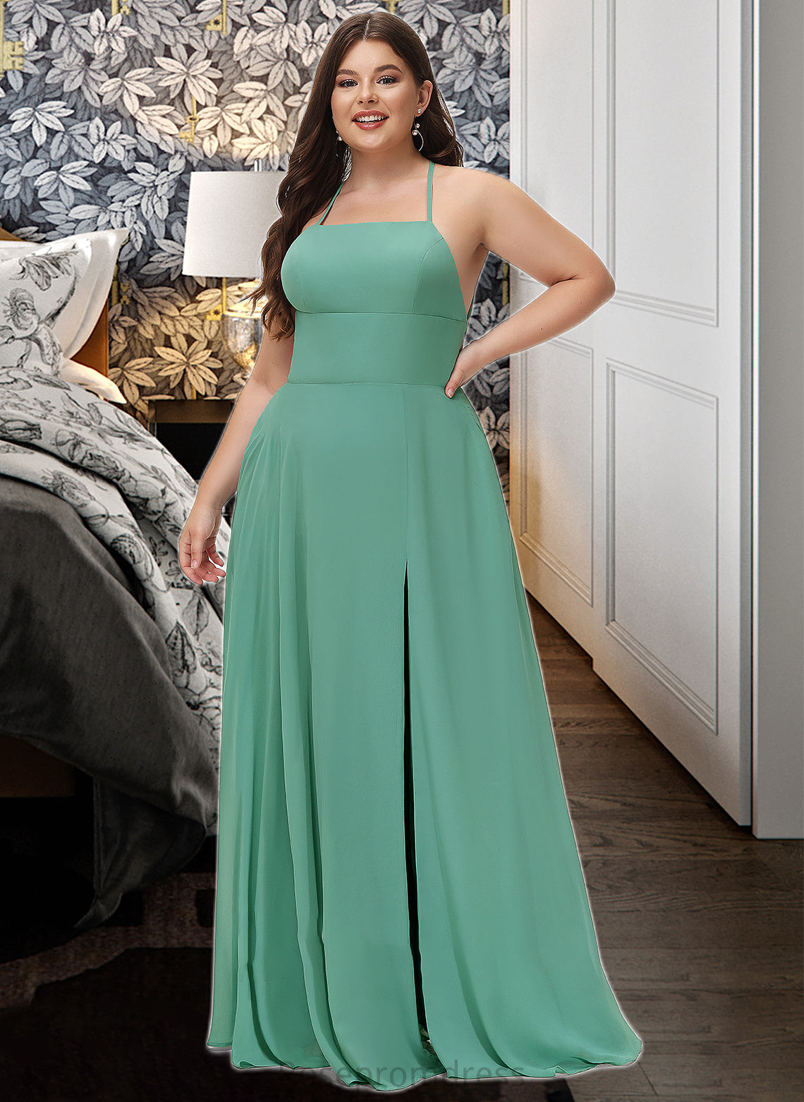 Nina A-LineSquareNecklineFloor-LengthChiffonBridesmaidDressWithSplitFrontPockets#251385 SRSP0012885