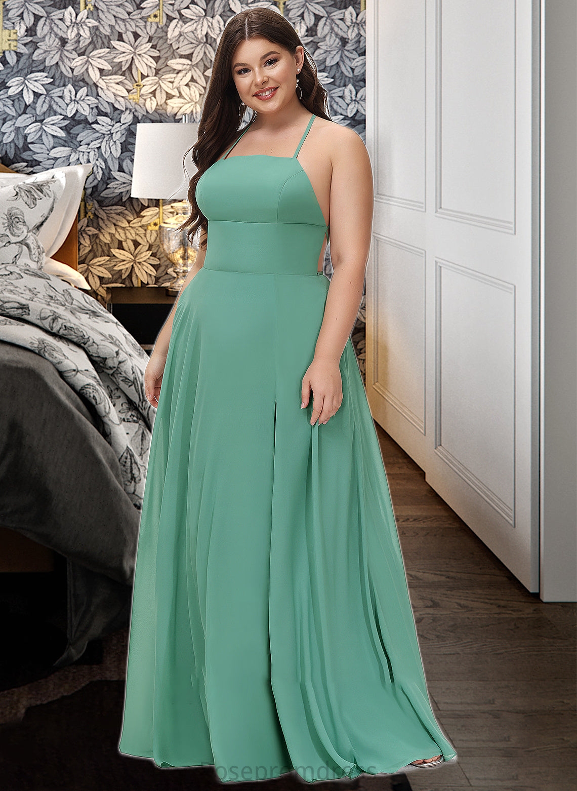Nina A-LineSquareNecklineFloor-LengthChiffonBridesmaidDressWithSplitFrontPockets#251385 SRSP0012885
