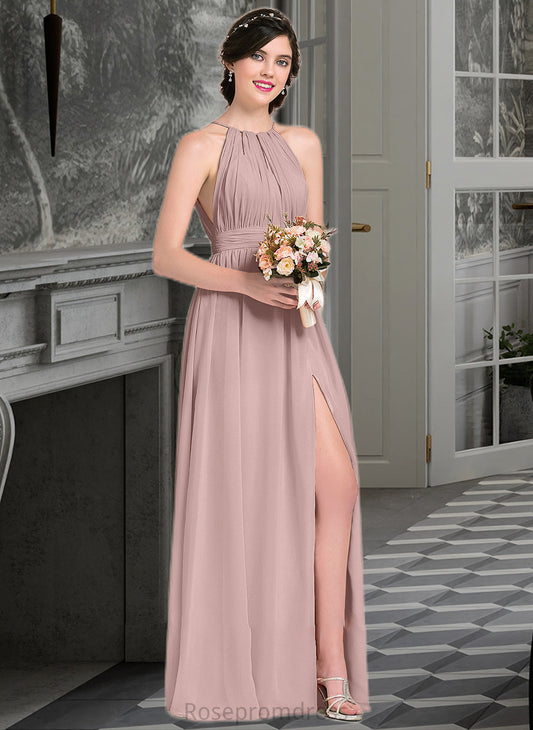 Giuliana A-Line Scoop Neck Floor-Length Chiffon Bridesmaid Dress With Ruffle Bow(s) Split Front SRSP0012886