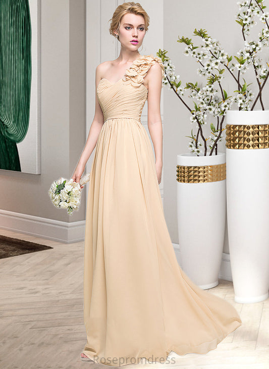 Journey A-Line One-Shoulder Floor-Length Chiffon Bridesmaid Dress With Ruffle Flower(s) SRSP0012887