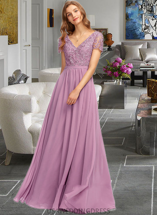 Gina A-Line V-neck Floor-Length Chiffon Bridesmaid Dress With Split Front DSP0012890