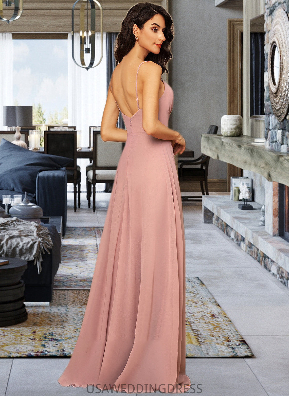Brylee A-LineV-neckFloor-LengthChiffonBridesmaidDressWithRuffleSplitFront#251384 DSP0012892