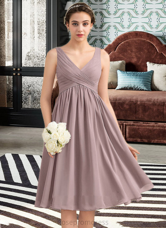 Tracy Empire V-Neck Knee-Length Chiffon Bridesmaid Dress With Cascading Ruffles SRSP0012901