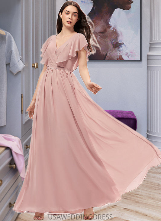 Alicia A-Line V-neck Floor-Length Chiffon Bridesmaid Dress With Split Front DSP0012903