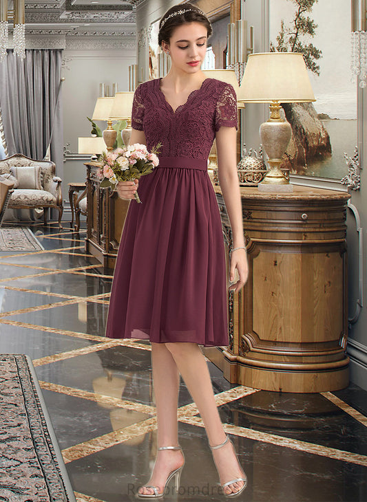 Prudence A-line V-Neck Knee-Length Chiffon Lace Bridesmaid Dress SRSP0012904