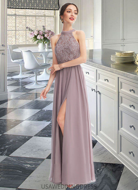 Presley A-Line Halter Floor-Length Bridesmaid Dress With Split Front DSP0012907