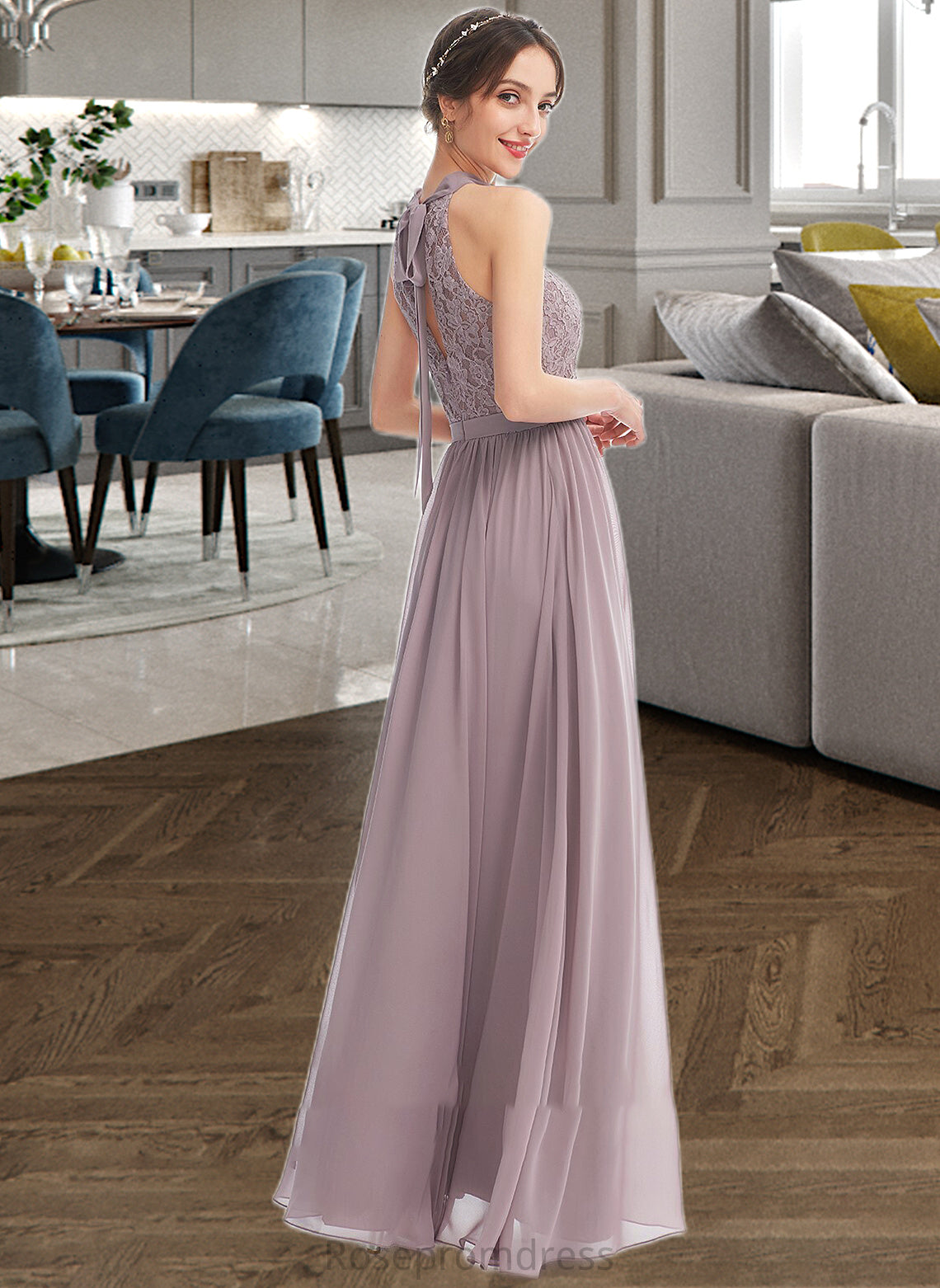 Maddison A-Line Halter Floor-Length Bridesmaid Dress With Split Front SRSP0012907