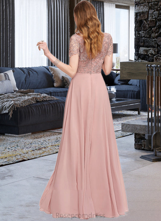 Sasha A-Line Scoop Neck Floor-Length Chiffon Bridesmaid Dress With Sequins SRSP0012908