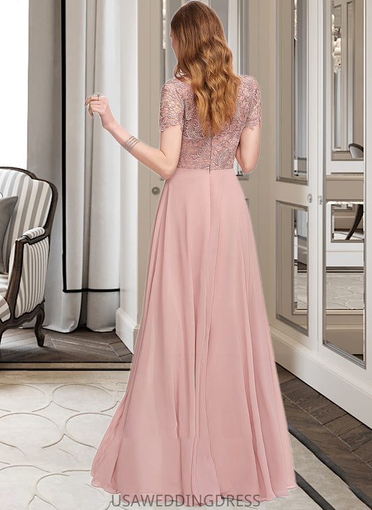 Tess A-Line Scoop Neck Floor-Length Chiffon Bridesmaid Dress With Sequins DSP0012908