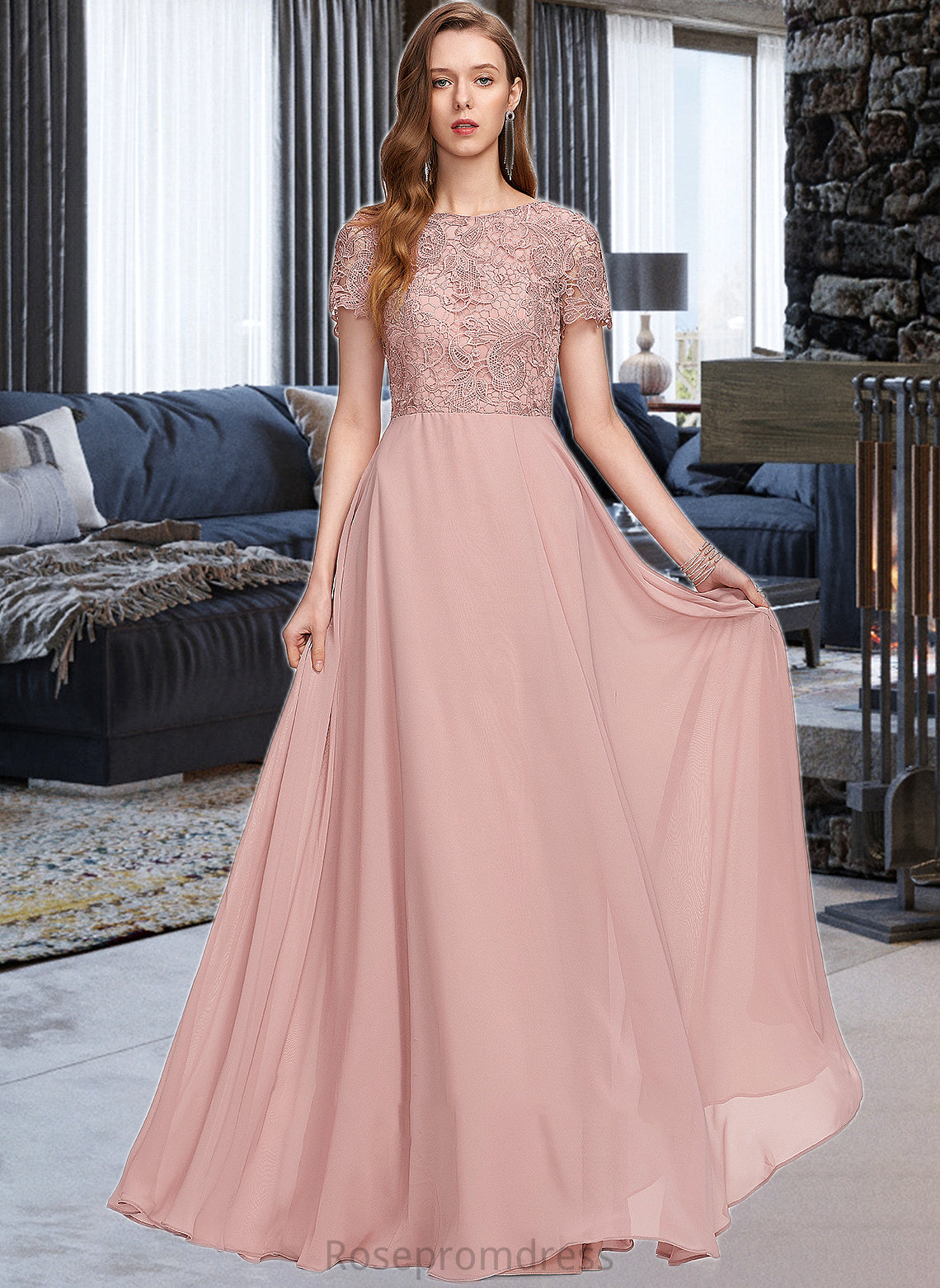 Sasha A-Line Scoop Neck Floor-Length Chiffon Bridesmaid Dress With Sequins SRSP0012908