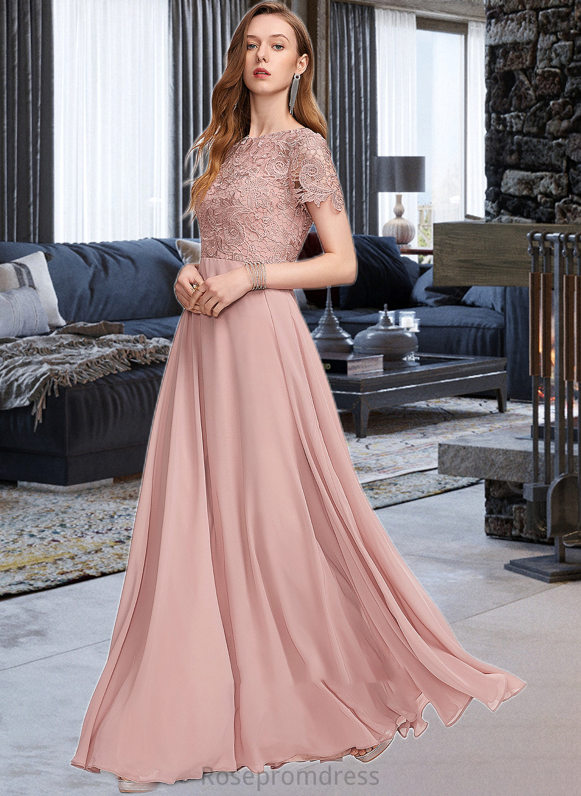 Sasha A-Line Scoop Neck Floor-Length Chiffon Bridesmaid Dress With Sequins SRSP0012908