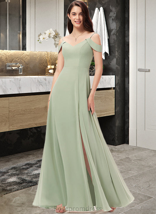 Carolyn A-Line V-neck Floor-Length Chiffon Bridesmaid Dress With Split Front SRSP0012915