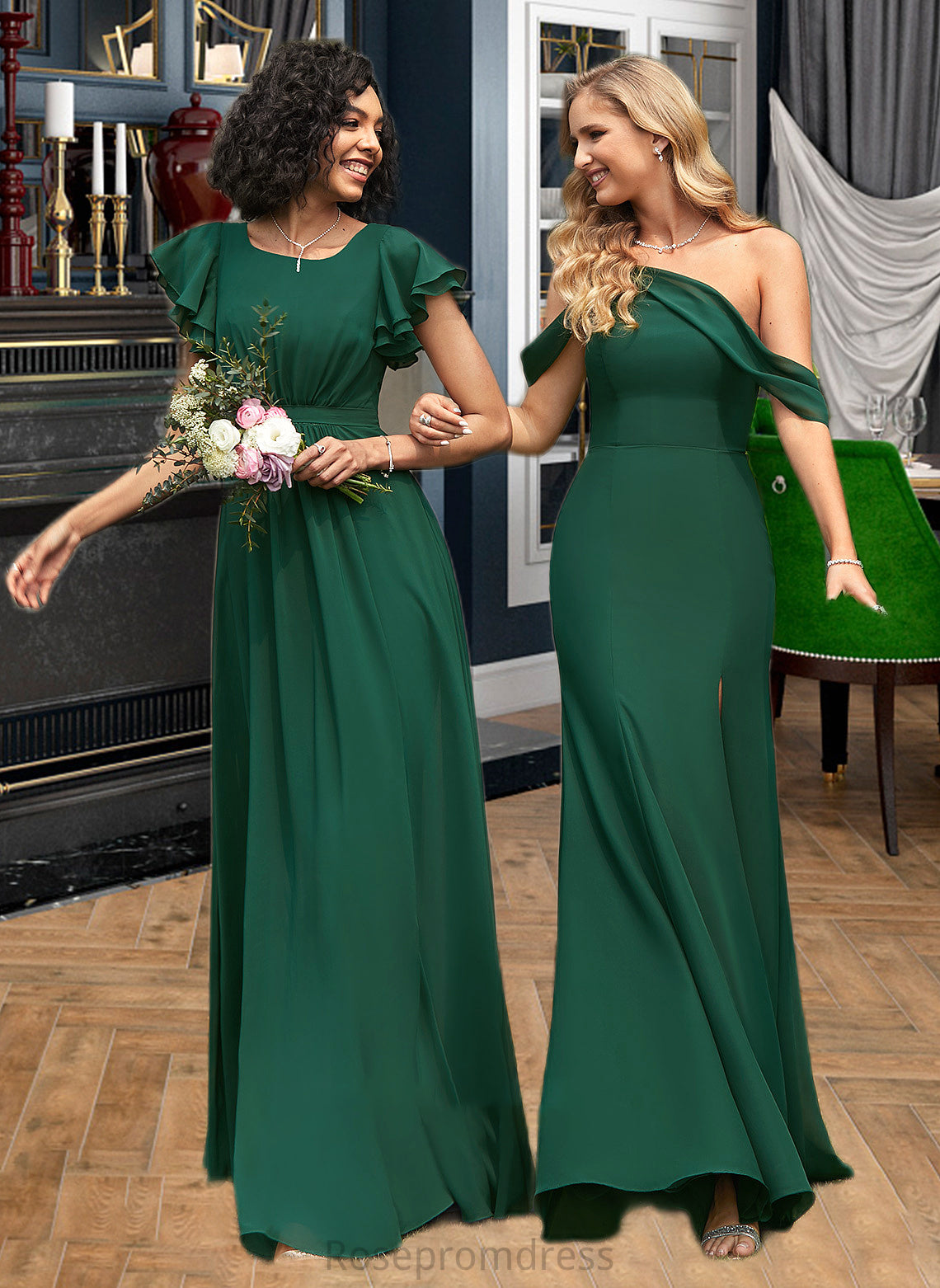 Mimi Trumpet/Mermaid One-Shoulder Floor-Length Bridesmaid Dress With Split Front SRSP0012921
