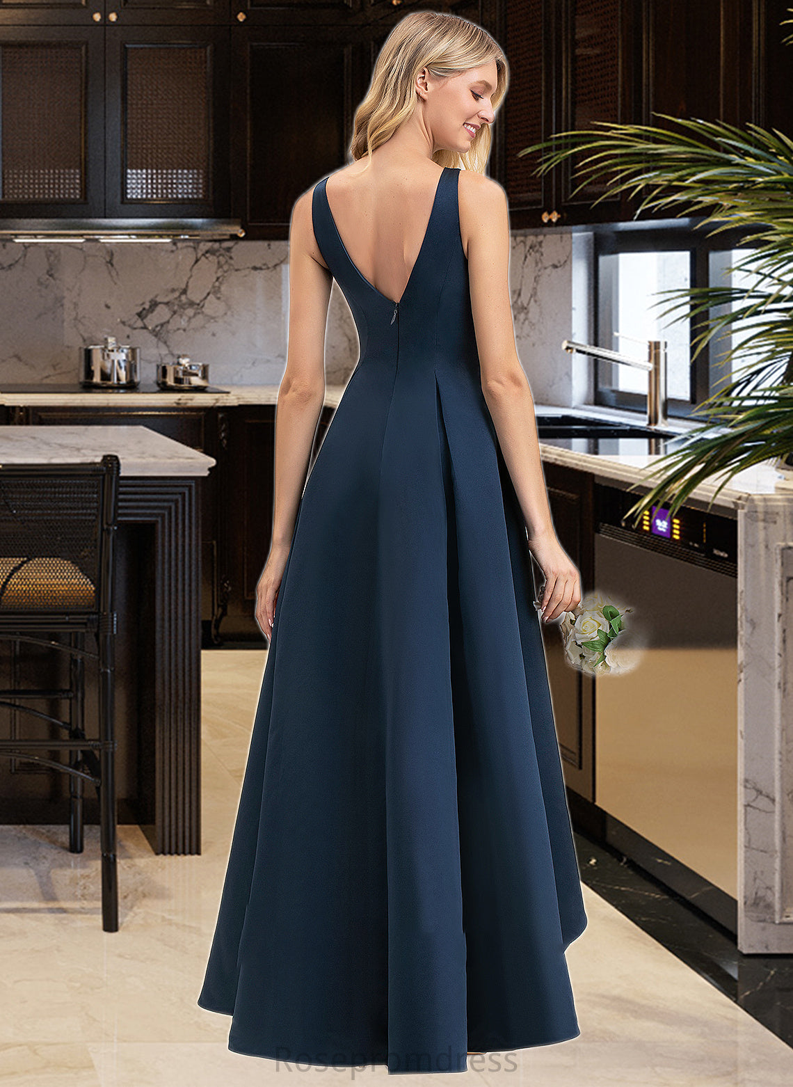 Lea A-Line Scoop Neck Asymmetrical Satin Bridesmaid Dress With Pockets SRSP0012932