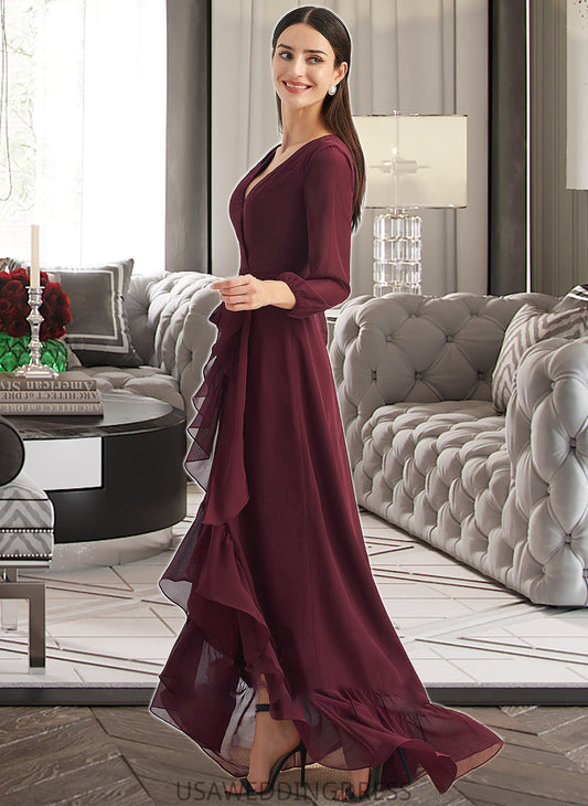 Hanna A-Line V-neck Asymmetrical Bridesmaid Dress With Ruffle Split Front DSP0012945