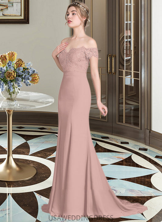 Armani Trumpet/Mermaid Off the Shoulder Court Train Chiffon Lace Bridesmaid Dress With Sequins DSP0012955