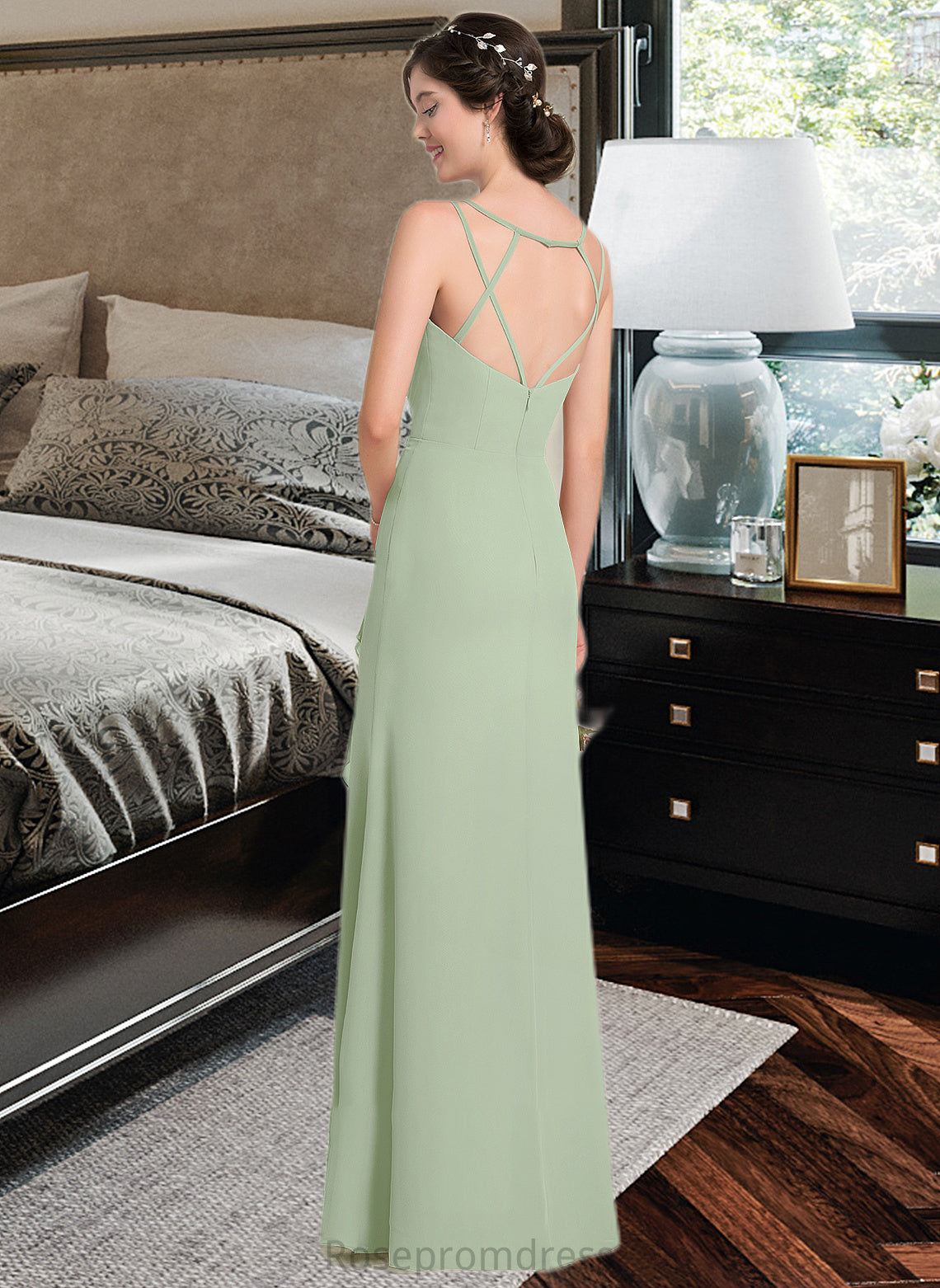 Kelly A-line Sweetheart Floor-Length Chiffon Bridesmaid Dress With Cascading Ruffles SRSP0012957