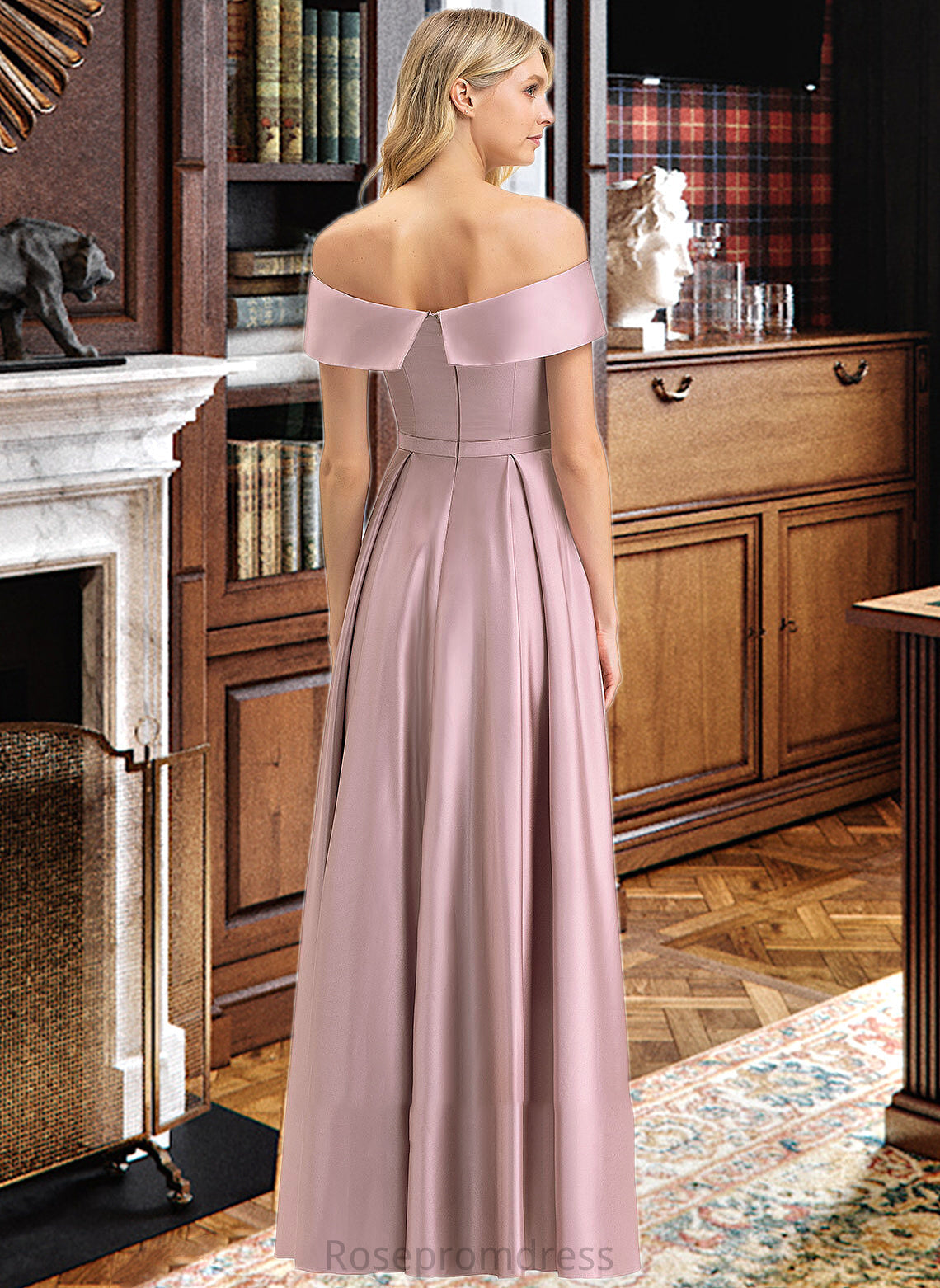 Aubrie A-Line Off-the-Shoulder Floor-Length Satin Bridesmaid Dress With Pockets SRSP0012961