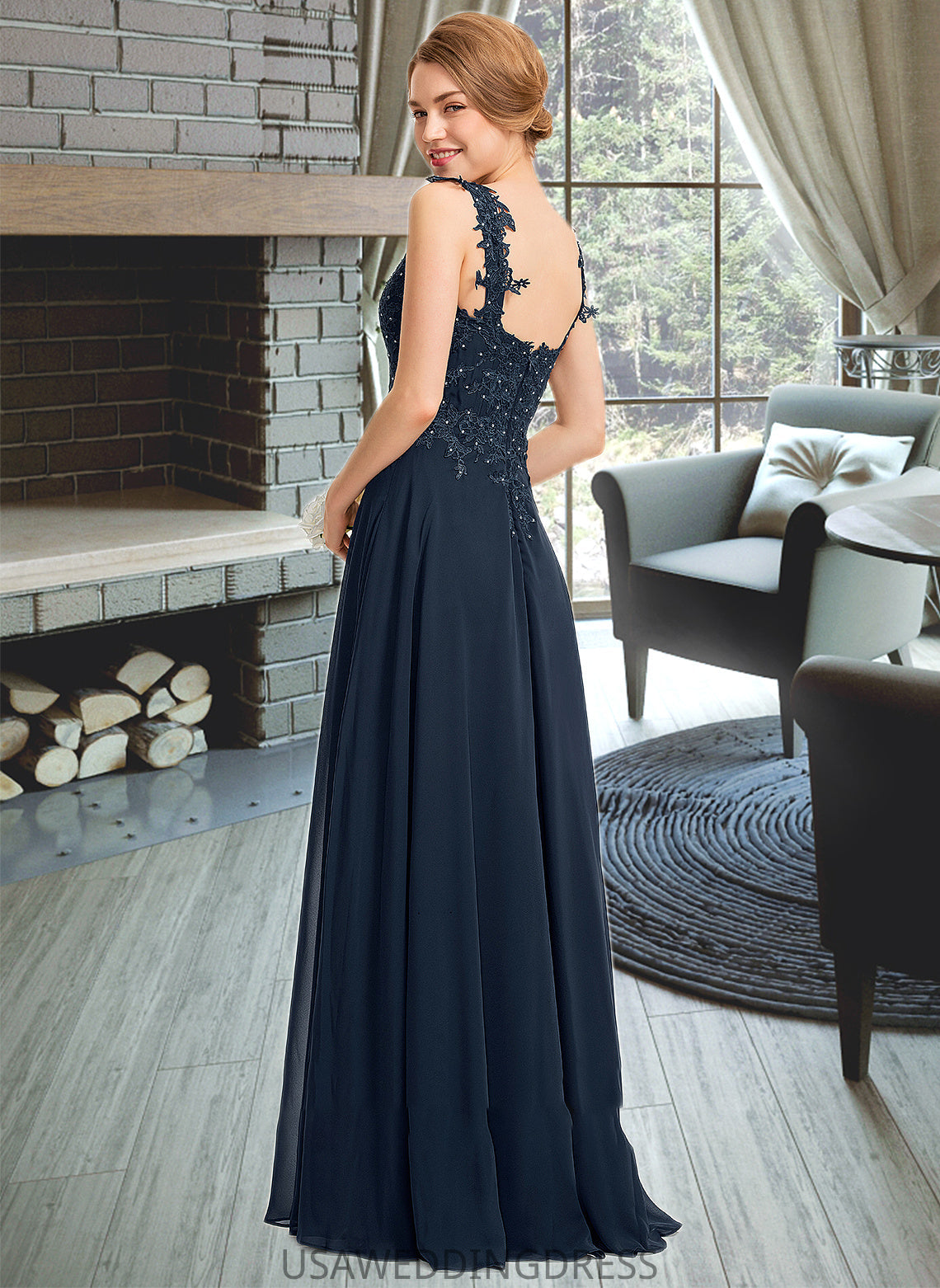 Daniella A-Line Sweetheart Floor-Length Chiffon Lace Bridesmaid Dress With Beading Split Front DSP0012963