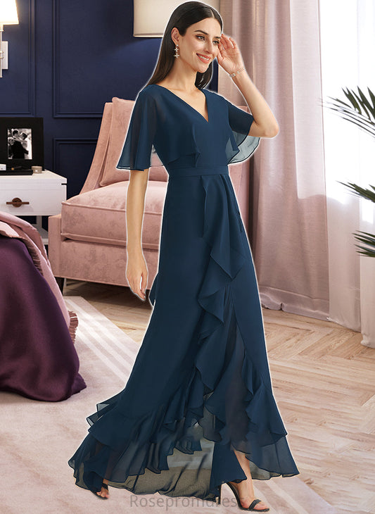 Leia A-Line V-neck Asymmetrical Bridesmaid Dress With Split Front SRSP0012971