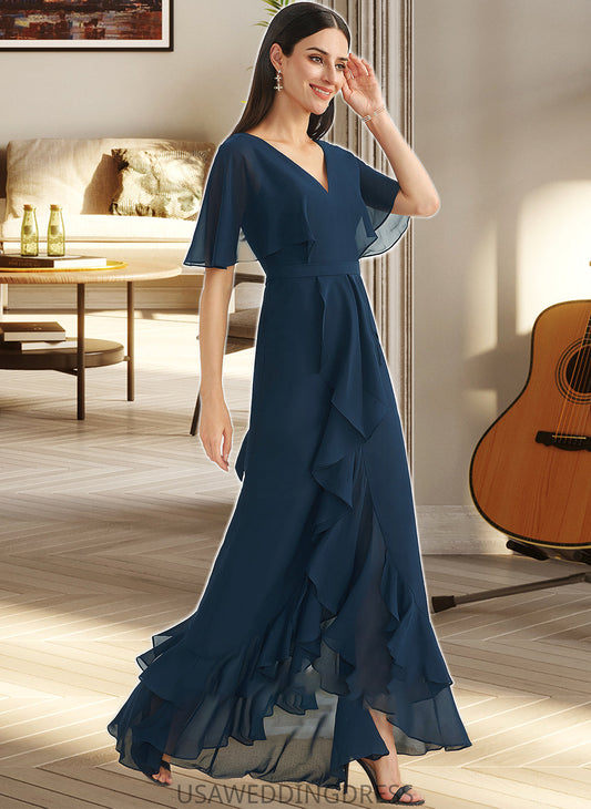 Elianna A-Line V-neck Asymmetrical Bridesmaid Dress With Split Front DSP0012971