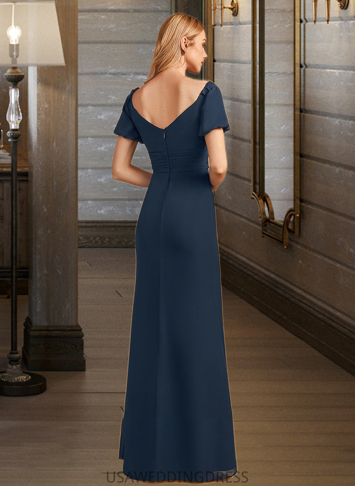Whitney Sheath/Column V-neck Floor-Length Bridesmaid Dress With Split Front DSP0012976