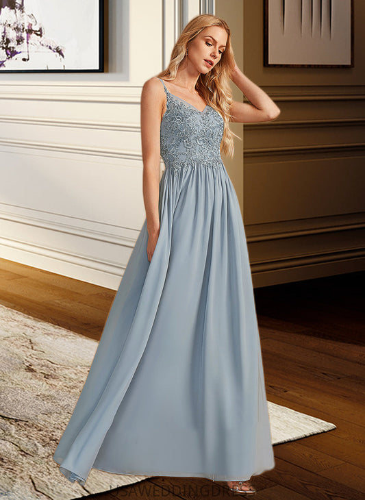 Kaleigh A-Line V-neck Floor-Length Bridesmaid Dress With Ruffle DSP0012977