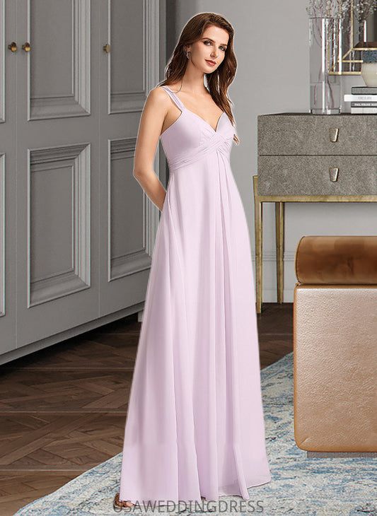 Geraldine A-Line V-neck Floor-Length Bridesmaid Dress With Ruffle DSP0012982