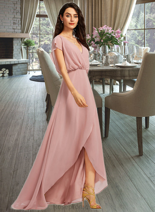 Kiersten A-Line V-neck Asymmetrical Bridesmaid Dress With Split Front SRSP0012983