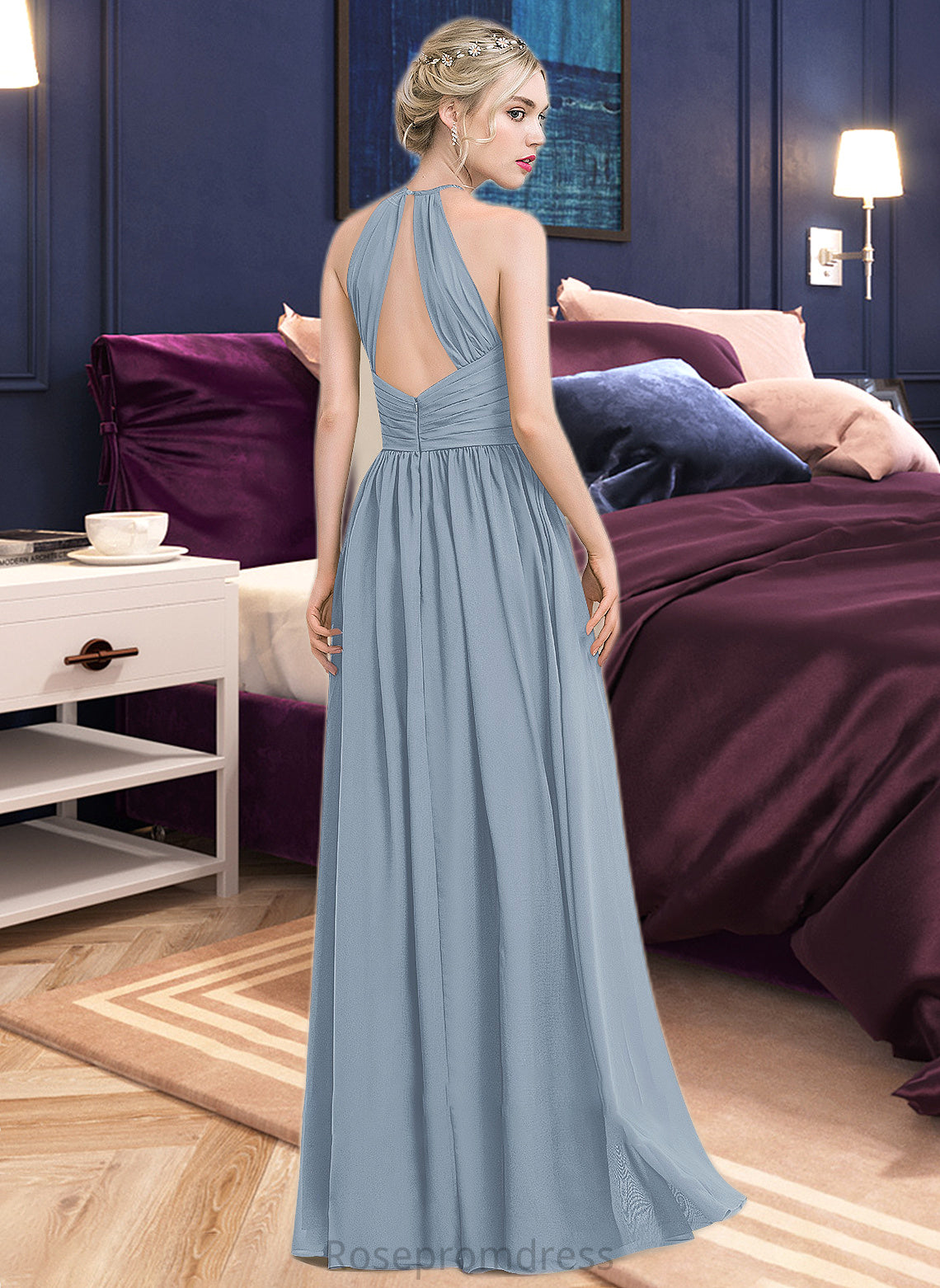 Olga A-Line Scoop Neck Floor-Length Chiffon Bridesmaid Dress With Ruffle SRSP0012989