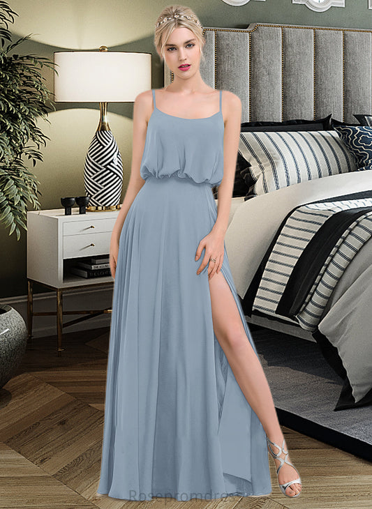 Olive A-Line Square Neckline Floor-Length Chiffon Bridesmaid Dress With Split Front SRSP0012992