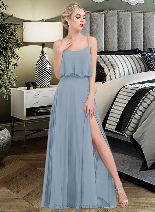 Olive A-Line Square Neckline Floor-Length Chiffon Bridesmaid Dress With Split Front SRSP0012992