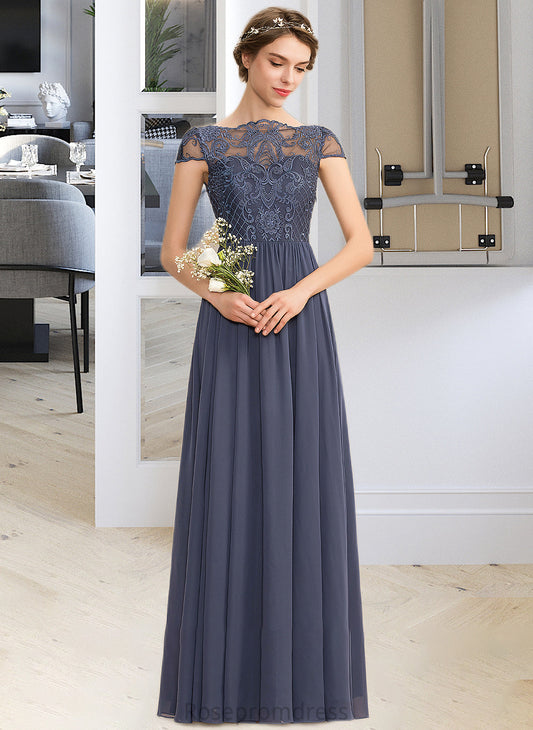 Nicky A-Line Scoop Neck Floor-Length Chiffon Lace Bridesmaid Dress SRSP0012995