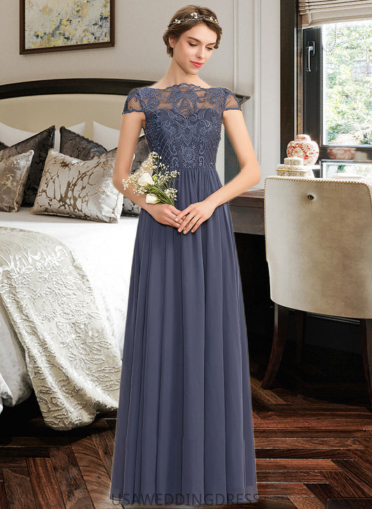 Dana A-Line Scoop Neck Floor-Length Chiffon Lace Bridesmaid Dress DSP0012995