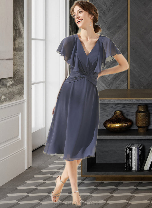 Vanessa A-Line V-neck Knee-Length Chiffon Bridesmaid Dress With Ruffle SRSP0012996