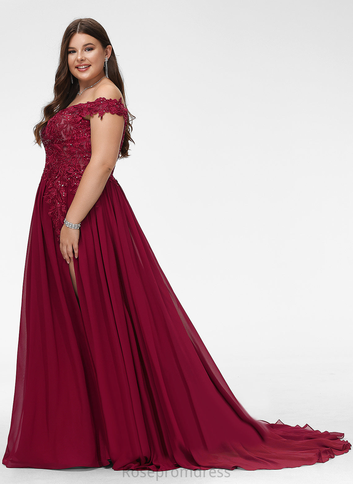 Prom Dresses Sequins With Sweep Chiffon Off-the-Shoulder Train Rebecca A-Line